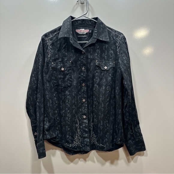 Brooks & Dunn Panhandle Slim Shirt Womens Large Black Pearl Snap Long Sleeve - Picture 2 of 16